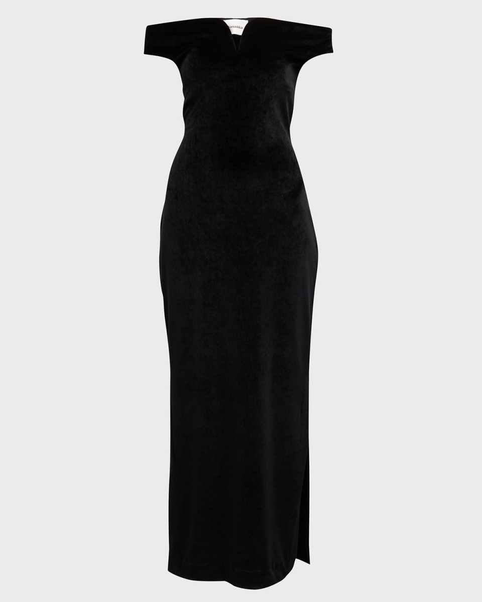 Lucy Off-The-Shoulder Faux Leather Midi Dress